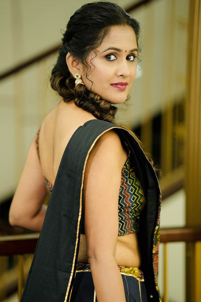 Ajrakh Patch Chaniyacholi Dupatta