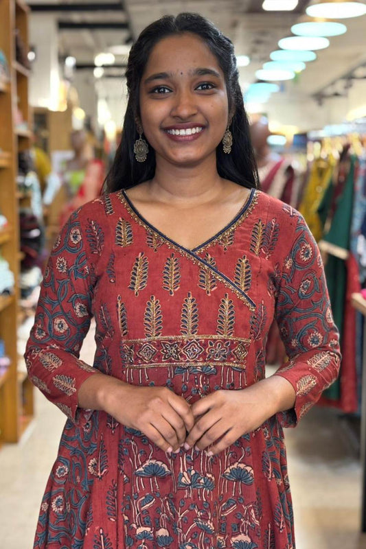 Red Ajrakh 5 Panel Anarkali