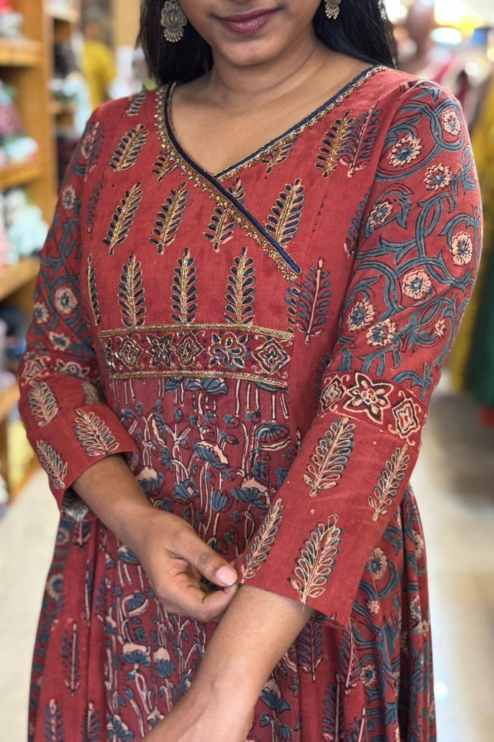 Red Ajrakh 5 Panel Anarkali