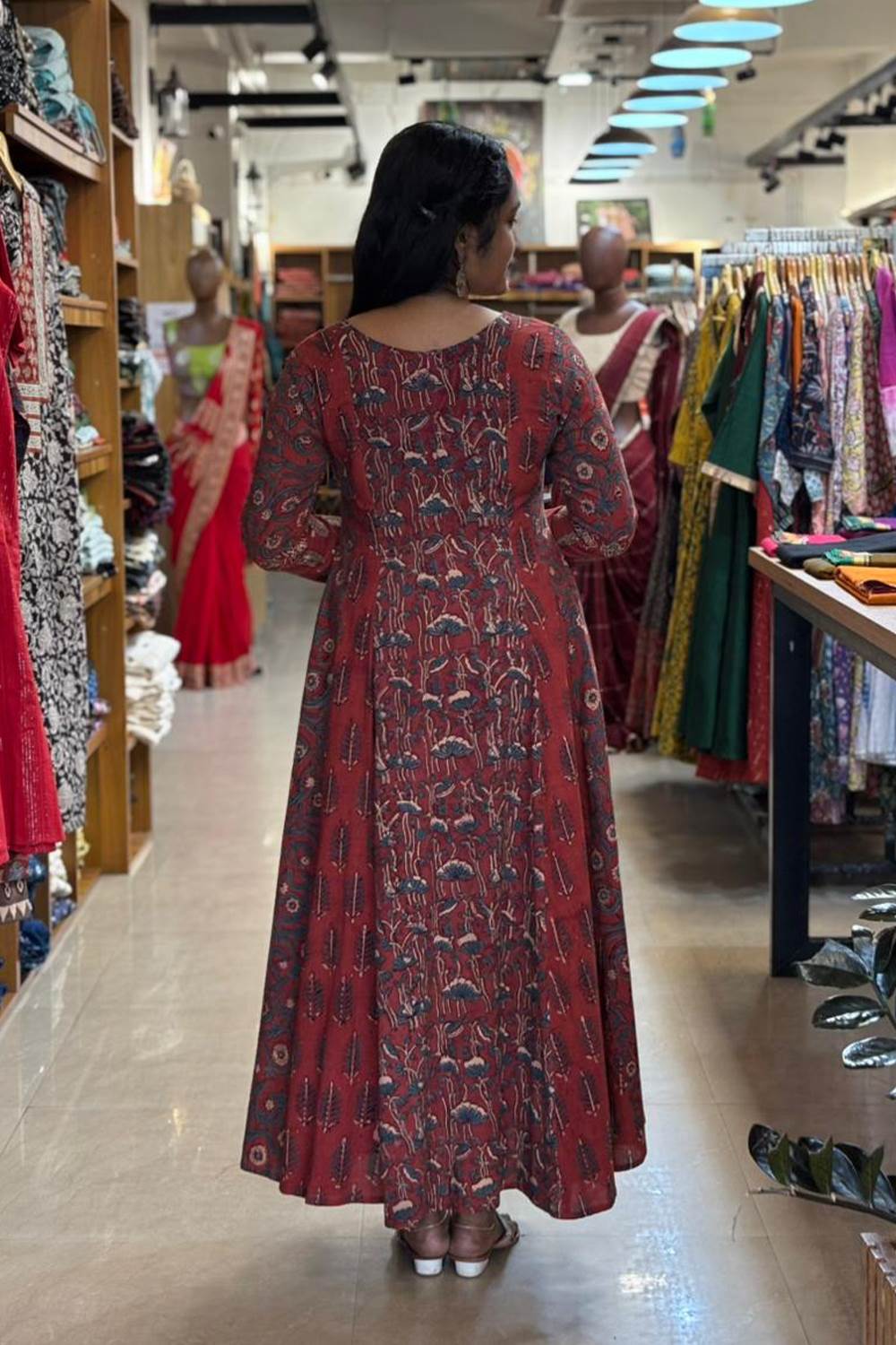 Red Ajrakh 5 Panel Anarkali