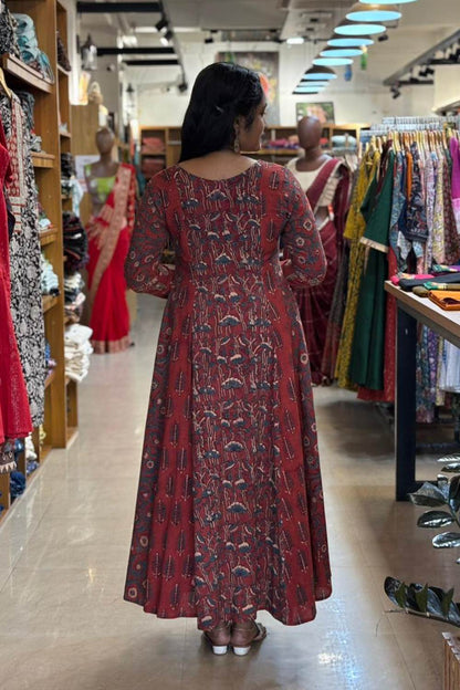 Red Ajrakh 5 Panel Anarkali