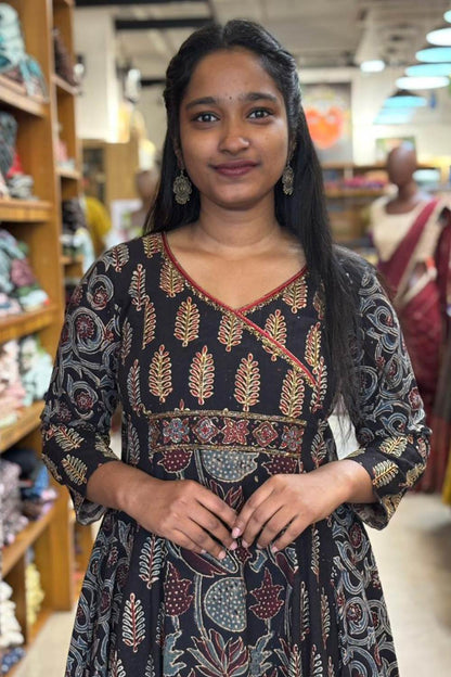 Black Ajrakh 5 Panel Anarkali
