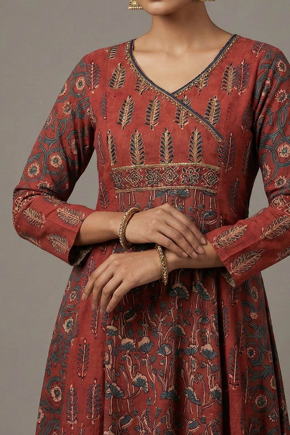 Red Ajrakh 5 Panel Anarkali