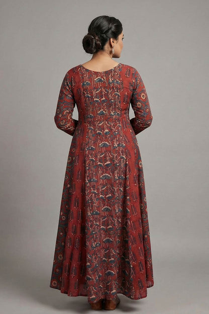 Red Ajrakh 5 Panel Anarkali
