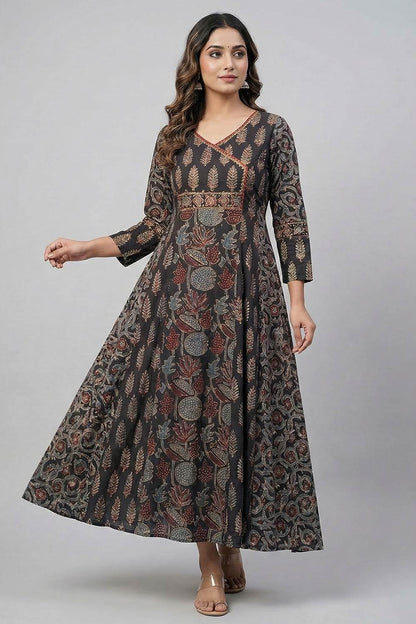 Black Ajrakh 5 Panel Anarkali