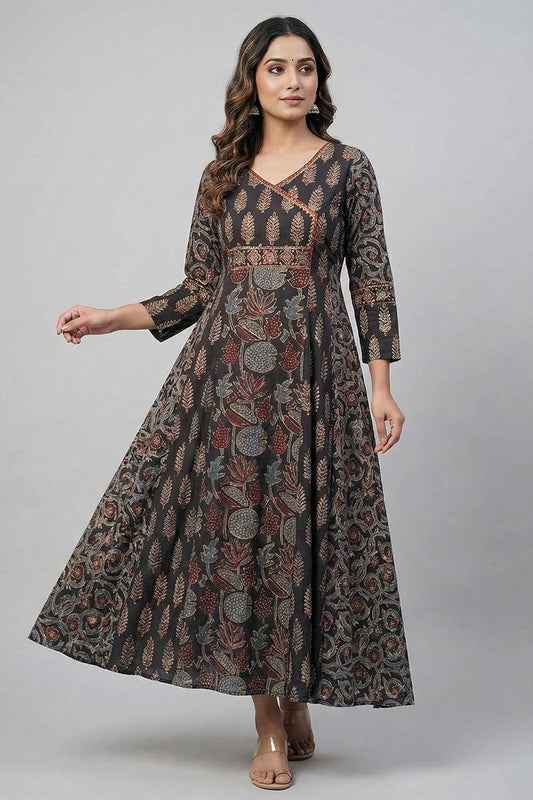 Black Ajrakh 5 Panel Anarkali