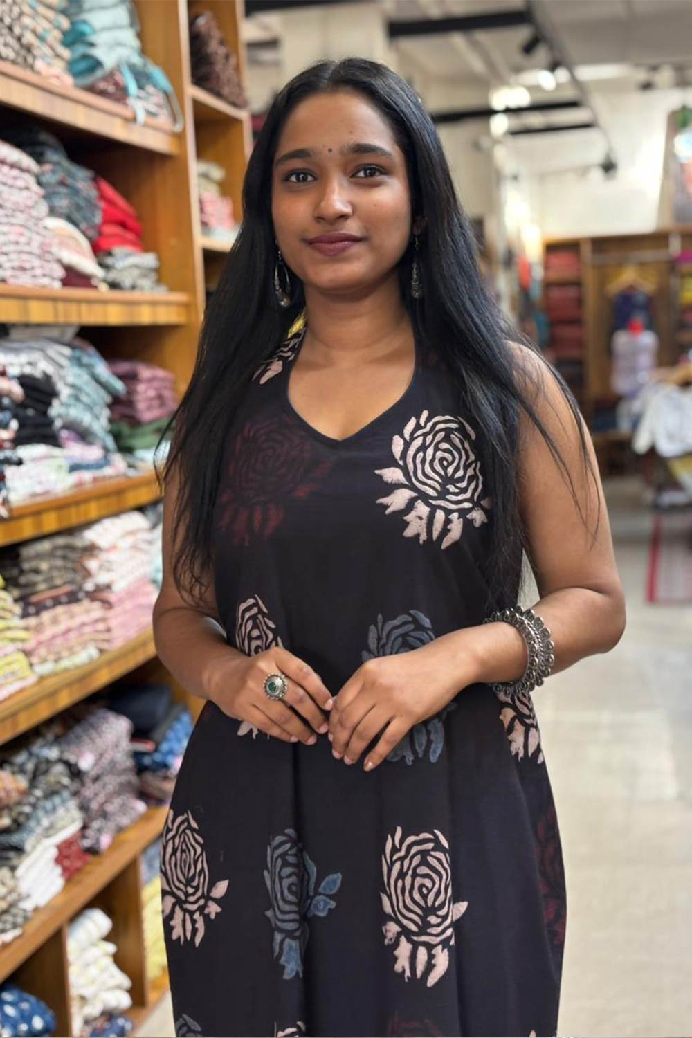 Black Base Blue Rose Halter Neck A line Dress