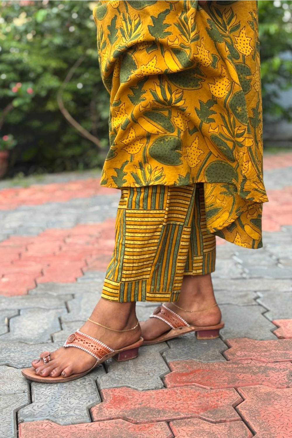 Yellow A Line Lotus & Leaf Print Co-ord Set