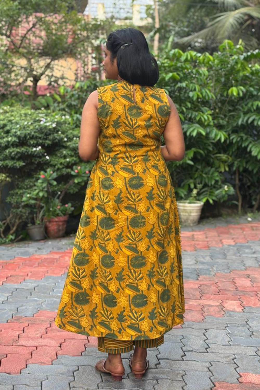 Yellow A Line Lotus & Leaf Print Co-ord Set