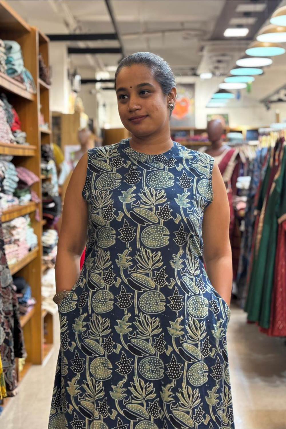 Blue A Line Lotus & Leaf Print Co-ord Set