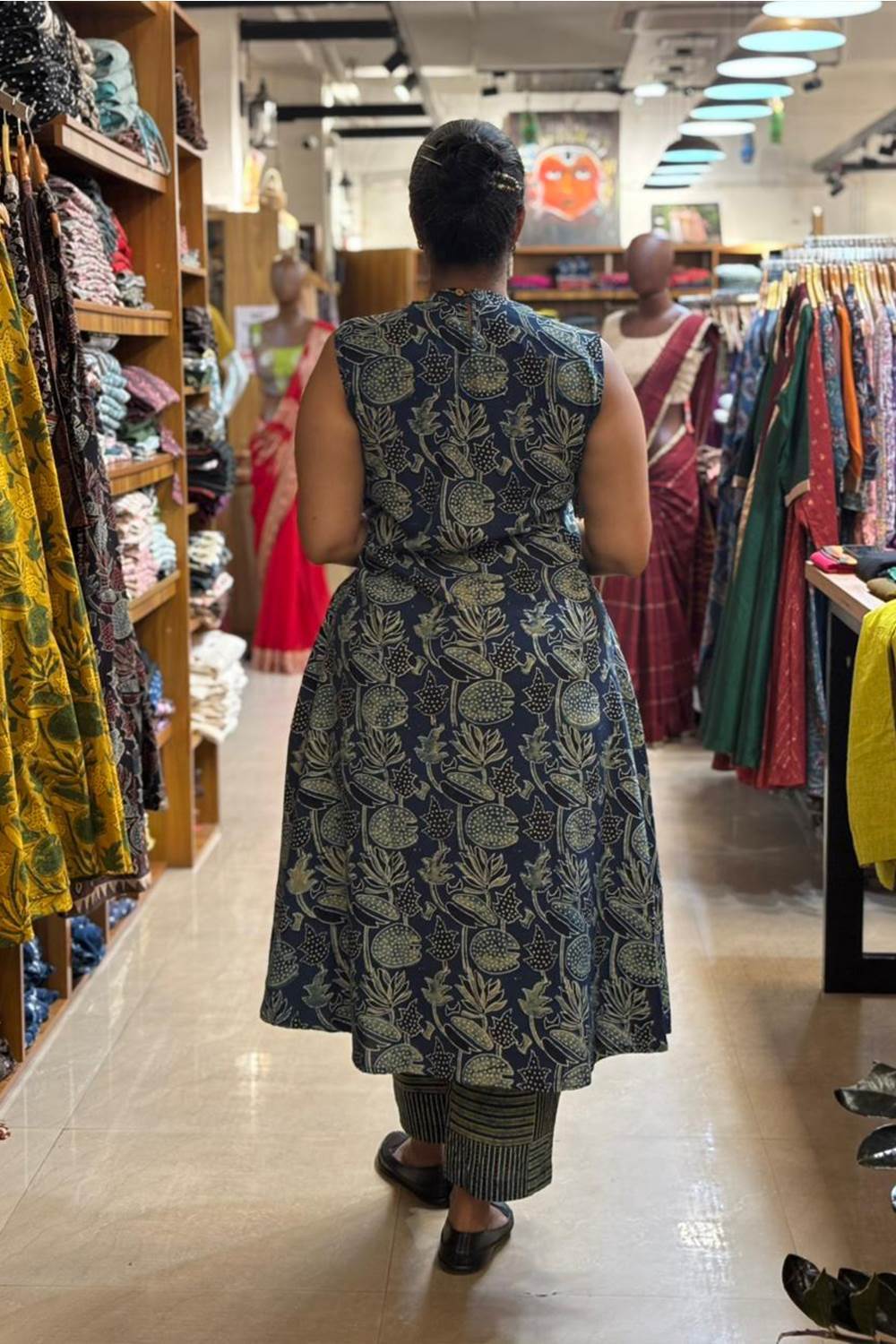 Blue A Line Lotus & Leaf Print Co-ord Set