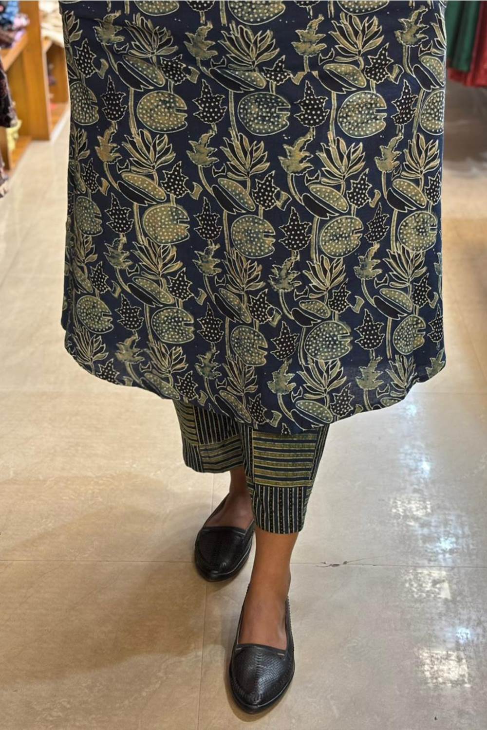 Blue A Line Lotus & Leaf Print Co-ord Set