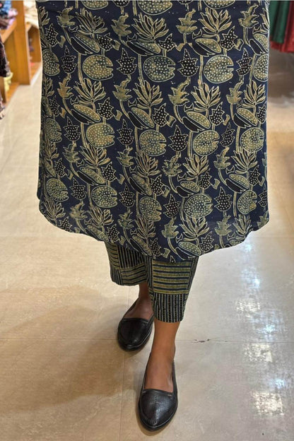 Blue A Line Lotus & Leaf Print Co-ord Set