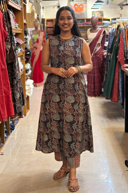 Black A Line Lotus & Leaf Print Co-ord Set