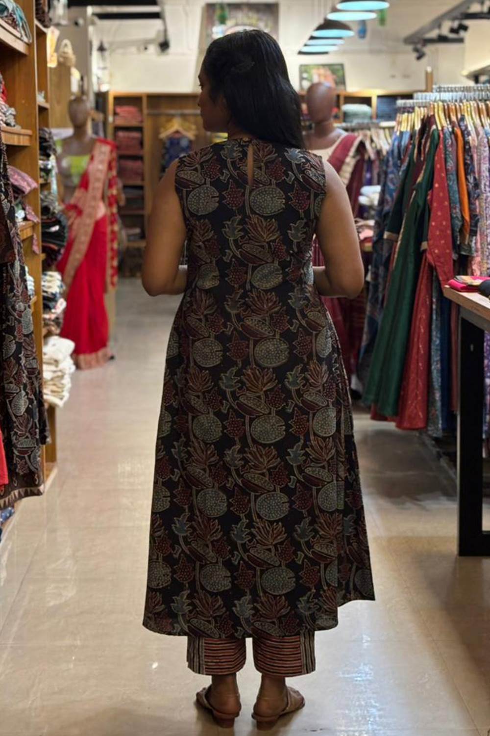 Black A Line Lotus & Leaf Print Co-ord Set