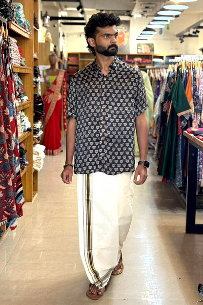 Black Base Lotus Print Shirt