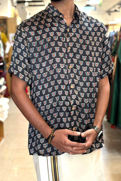 Black Base Lotus Print Shirt