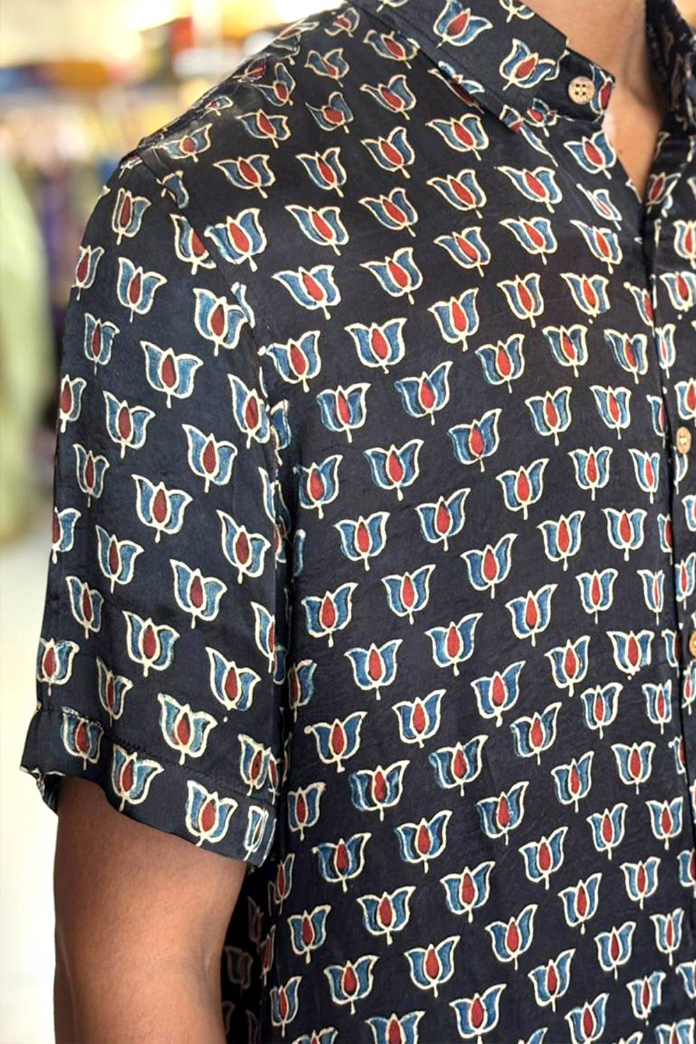 Black Base Lotus Print Shirt