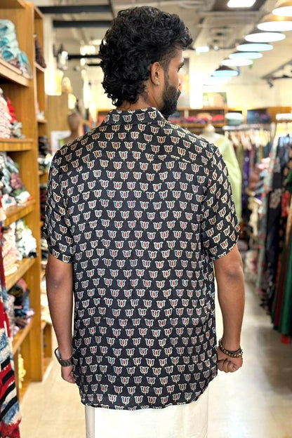 Black Base Lotus Print Shirt