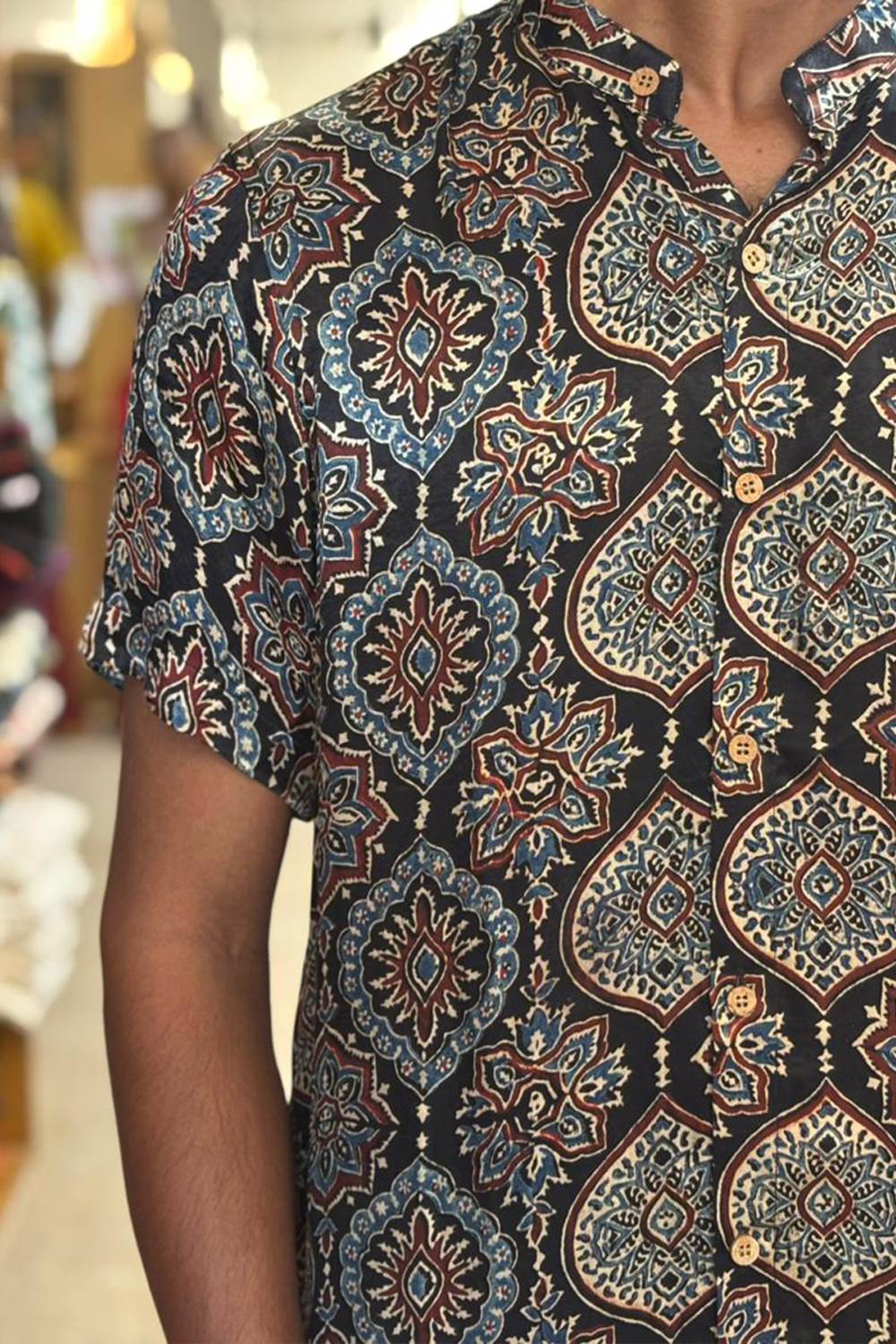 Black Modal Silk Mugal Print Shirt