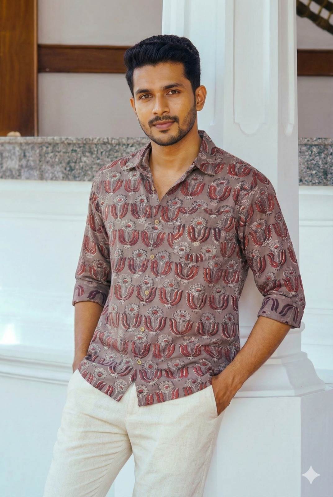 Grey Sunflower Print Shirt