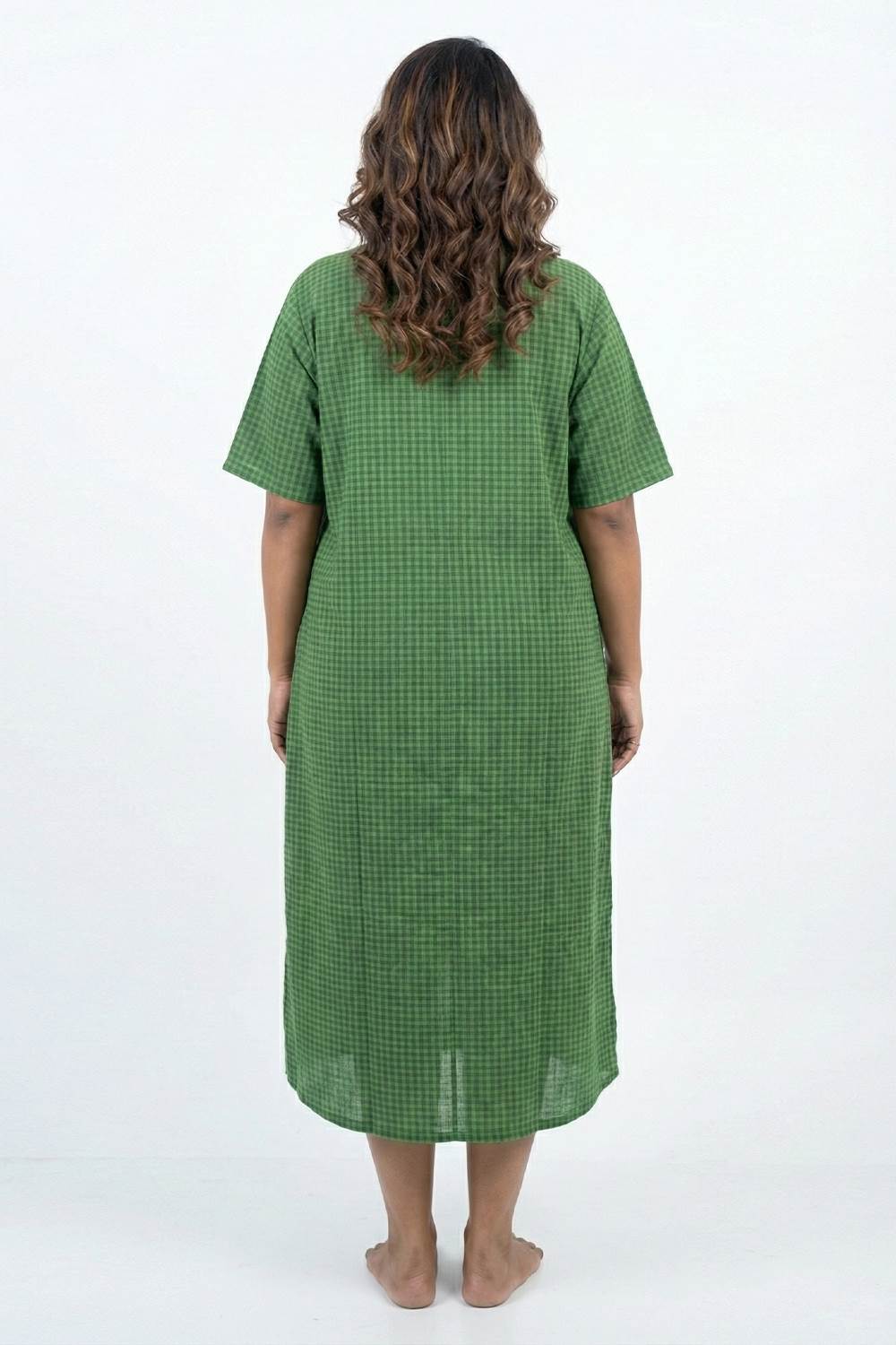 Handloom Cotton Green Checked Box Fitted Dress