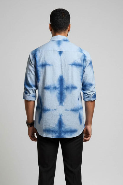 Blue Shibori Star Print Shirt