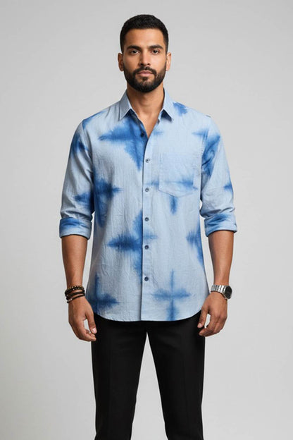 Blue Shibori Star Print Shirt