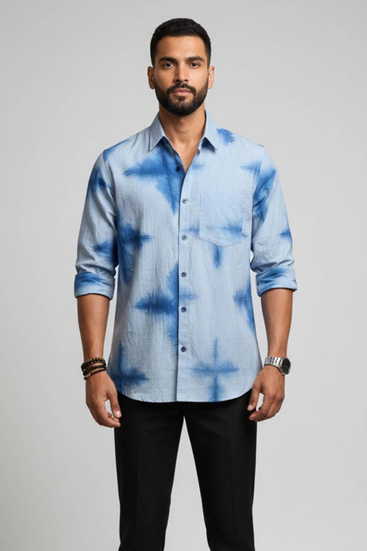 Blue Shibori Star Print Shirt