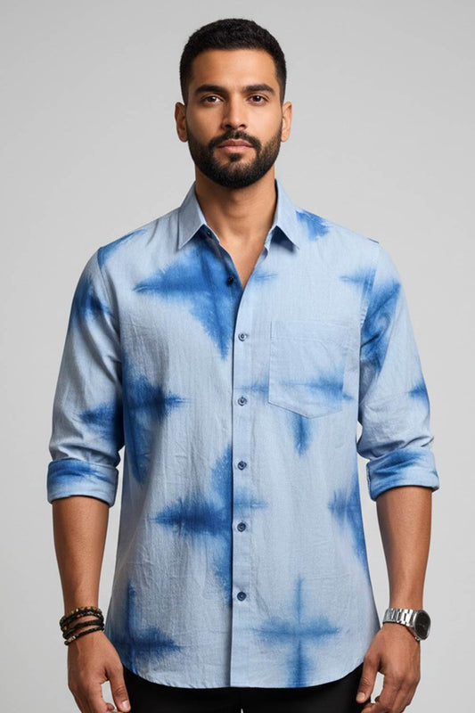 Blue Shibori Star Print Shirt