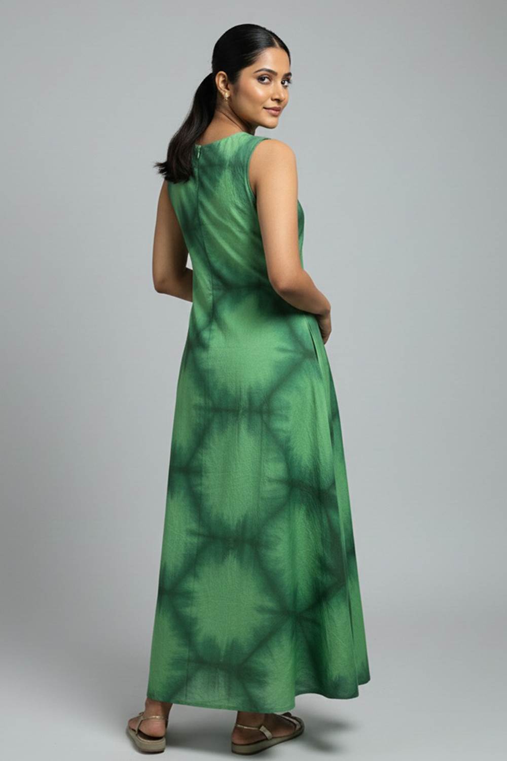 Green Shibori 3 Panel Dress