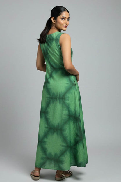 Green Shibori 3 Panel Dress