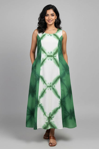 Green Shibori 3 Panel Dress