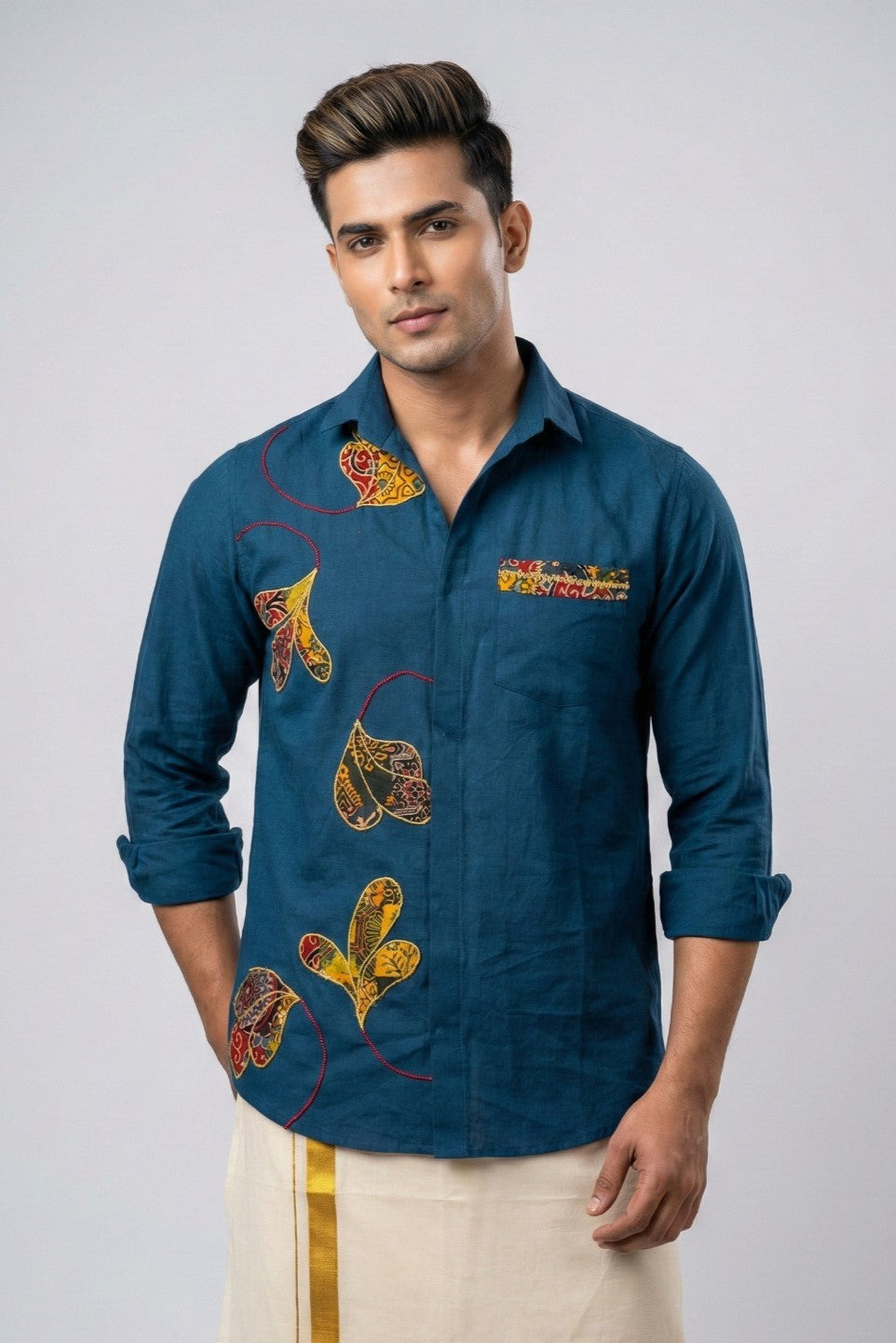 Teal Paisley Shape Patch Shirt