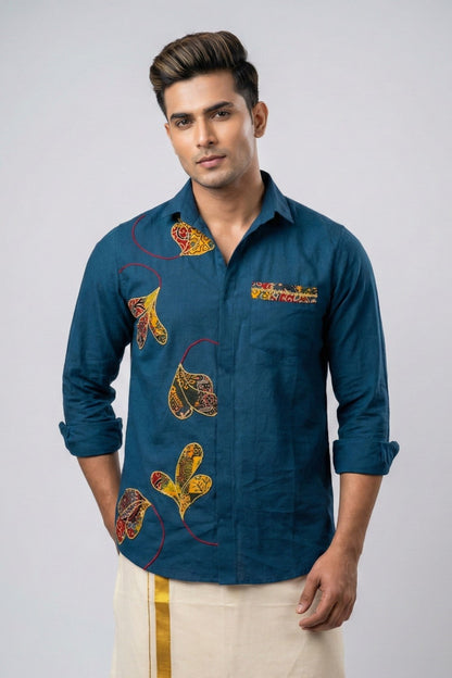 Teal Paisley Shape Patch Shirt
