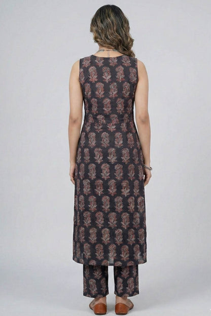 Black Kurti Red & Blue Floral Co ord Set