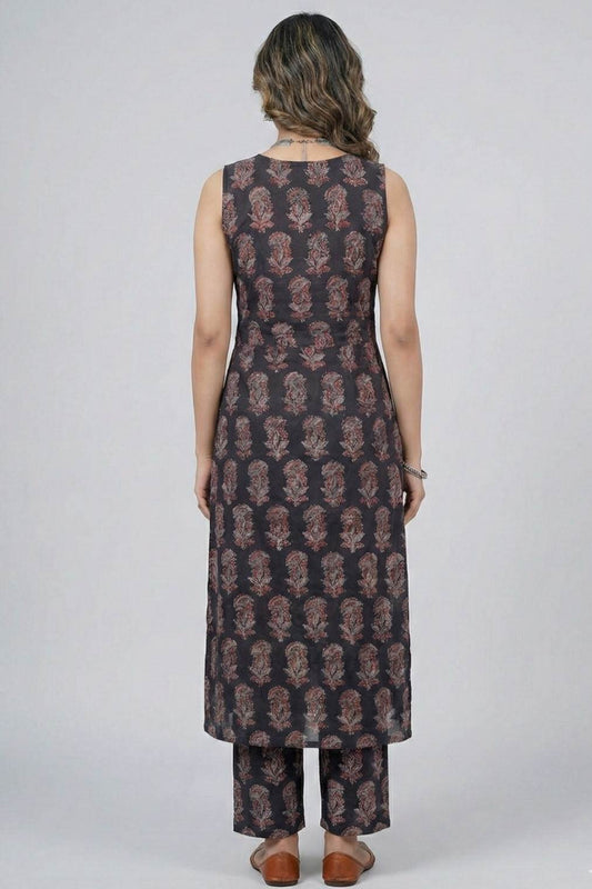 Black Kurti Red & Blue Floral Co ord Set