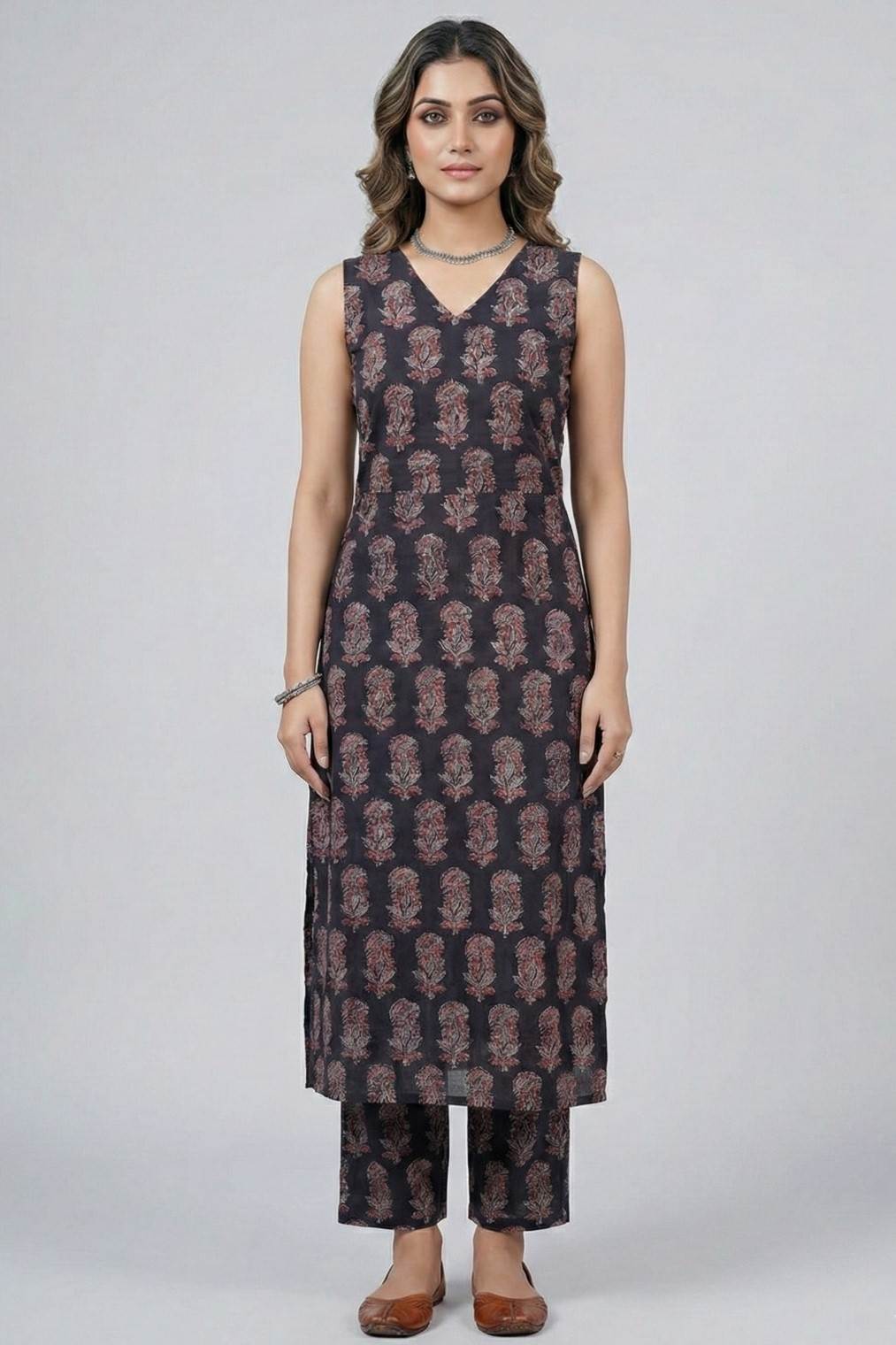 Black Kurti Red & Blue Floral Co ord Set