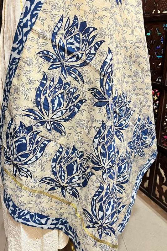 Beige & Red Kalamkari Dupatta