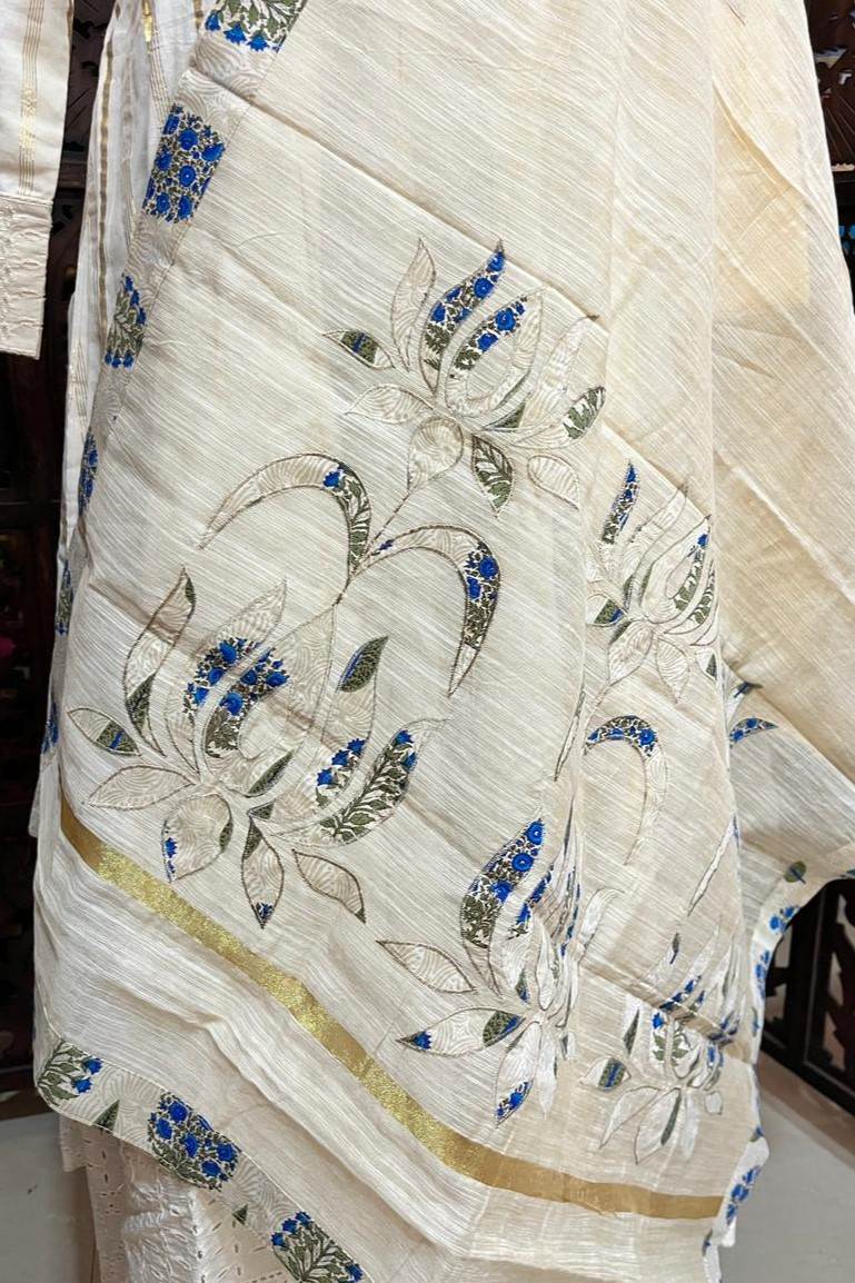 Beige Embroidery Chanderi Dupatta