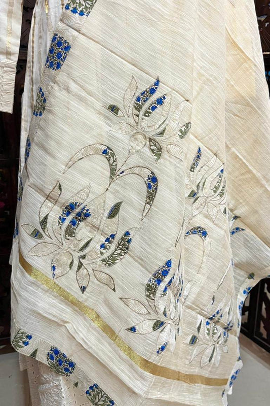 Beige Embroidery Chanderi Dupatta