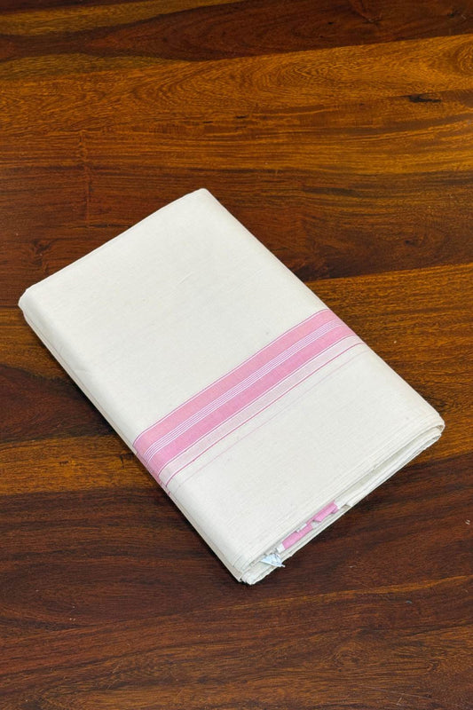 Offwhite Handloom Dhothi Pink 1 Inch Border