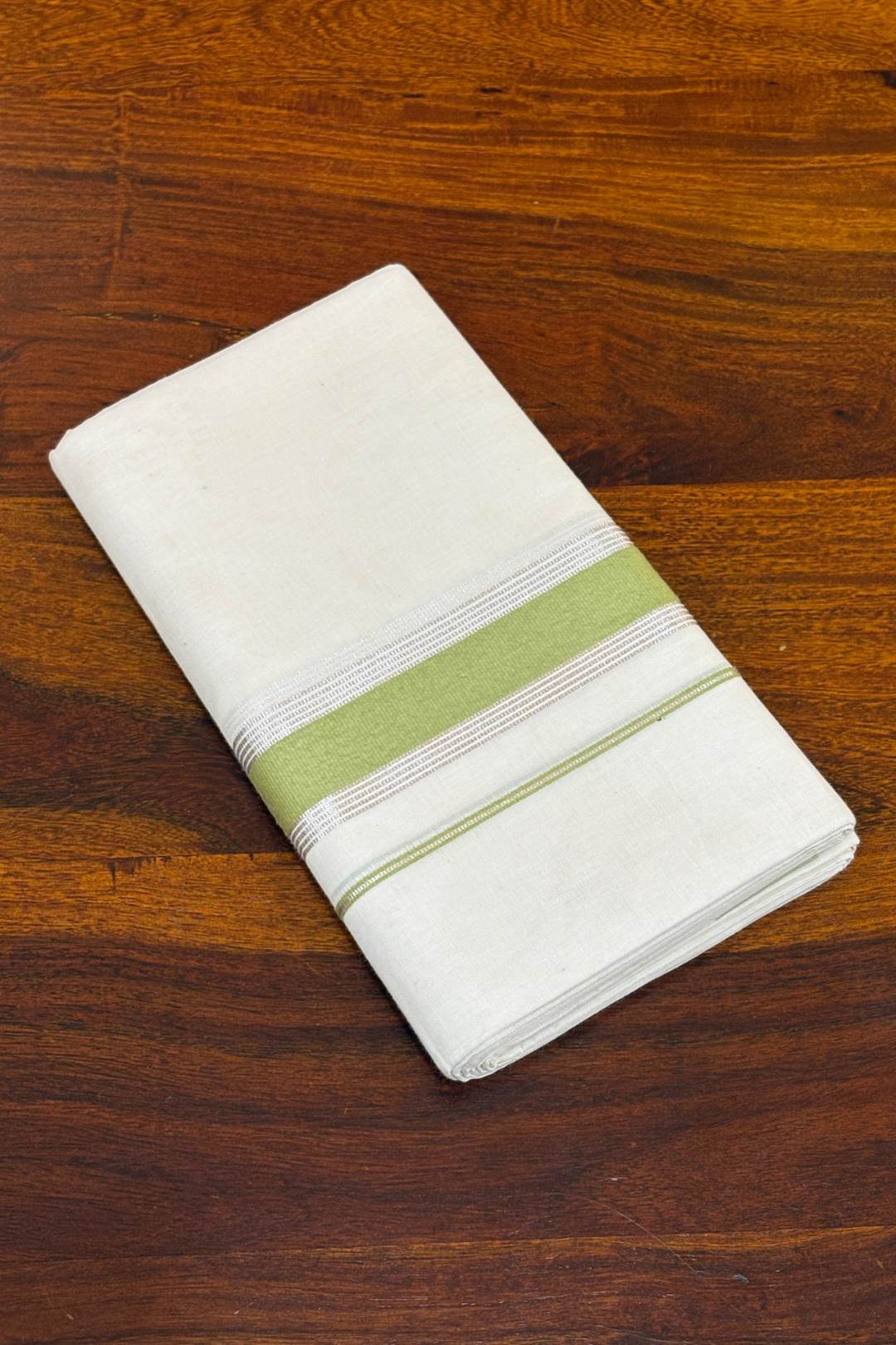 Offwhite Dhothi with Pastel Green Border