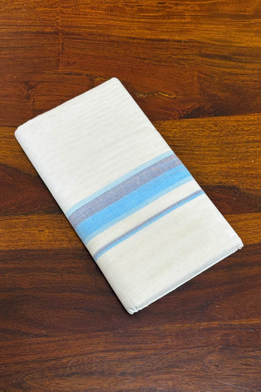 Offwhite Dhothi with Sky Blue Border