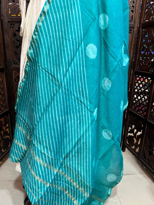 Indigo Circle & Striped Chanderi Dupatta