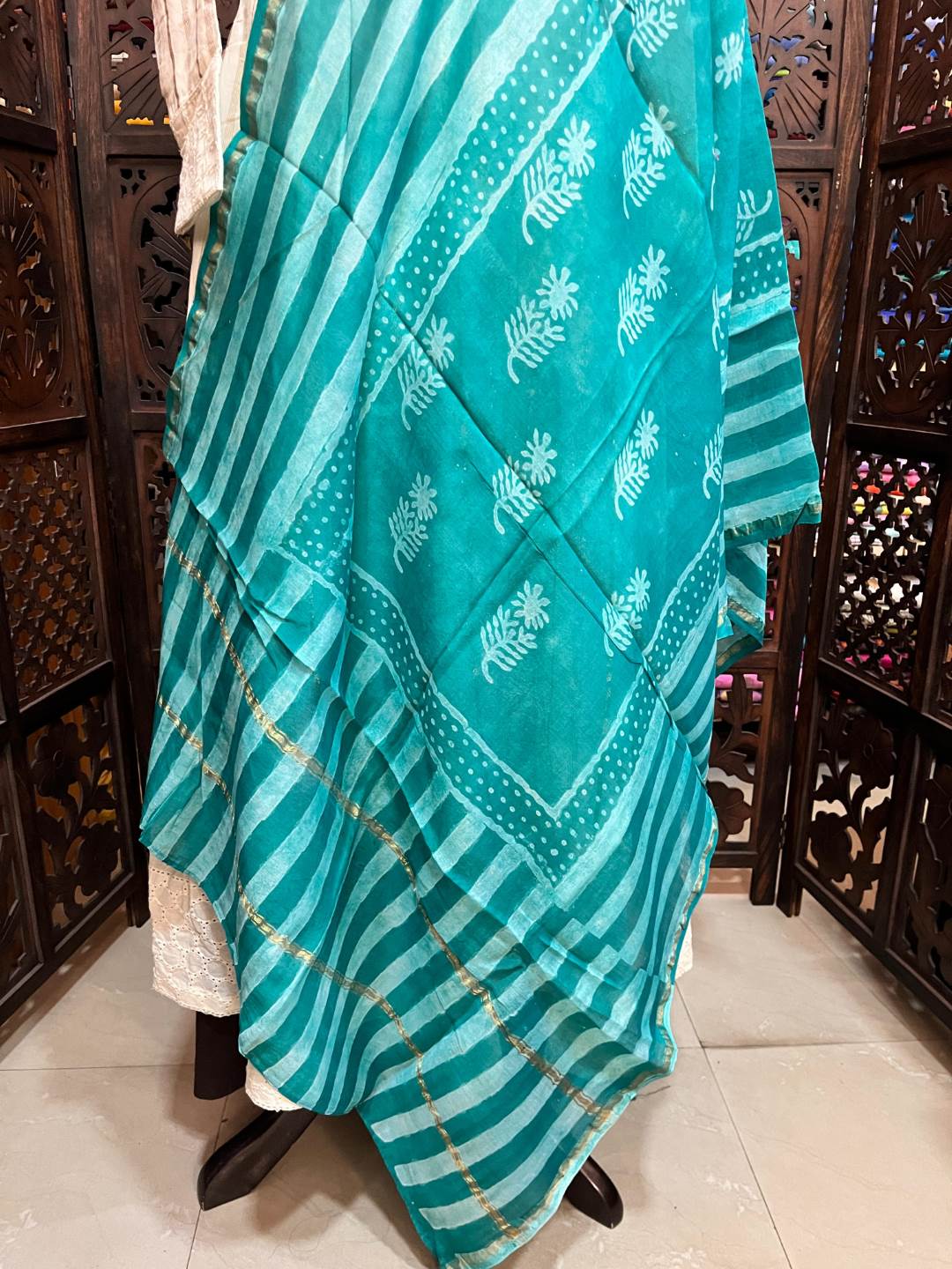 Indigo Dots & Stripes Chanderi Dupatta