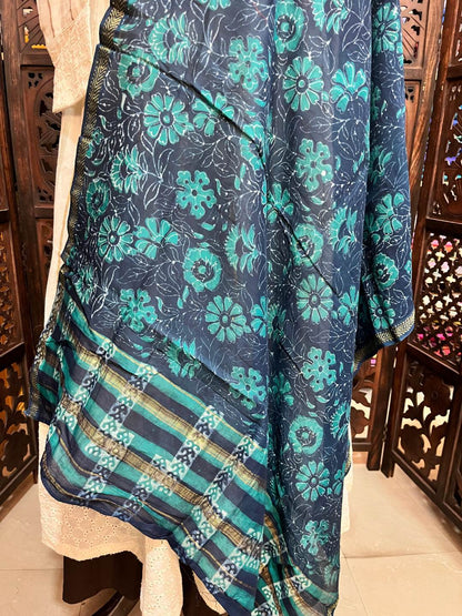 Indigo Butterfly Print Chanderi Dupatta