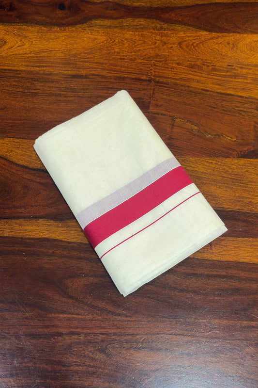 Offwhite Dhothi 1 Inch Maroon Border