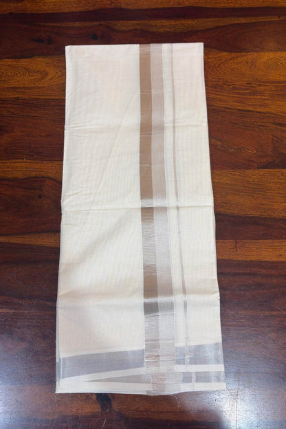 Offwhite Dhothi Silver Thick & Thin Border