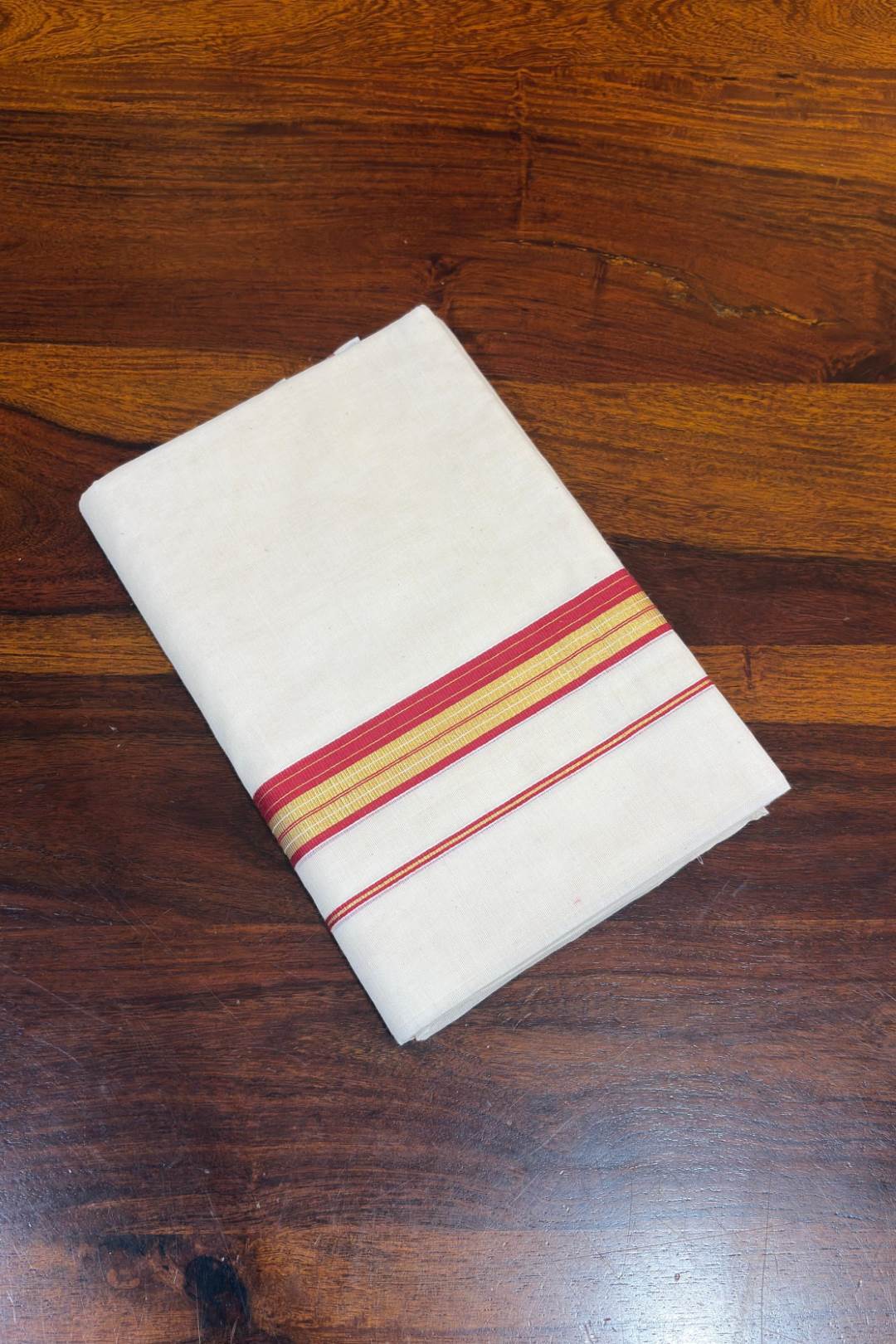 Offwhite Dhothi Gold & Red Border